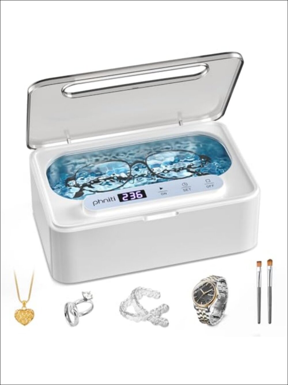 Ultrasonic Jewelry Cleaner for Glasses Watches Rings Dentures 12oz